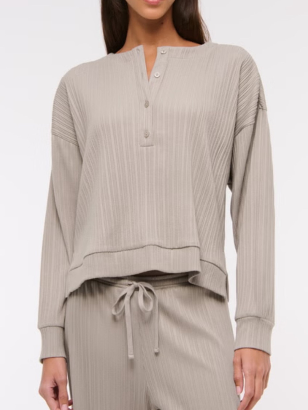 Abercrombie & Fitch Lounge Wide Ribbed Henley Sweatshirt NEW